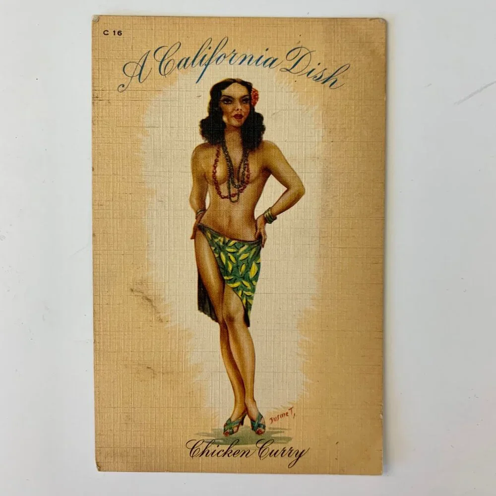 Risque postcards WWII 'A California Dish' 3 linen postcards sent by PFC - Picture 3 of 6